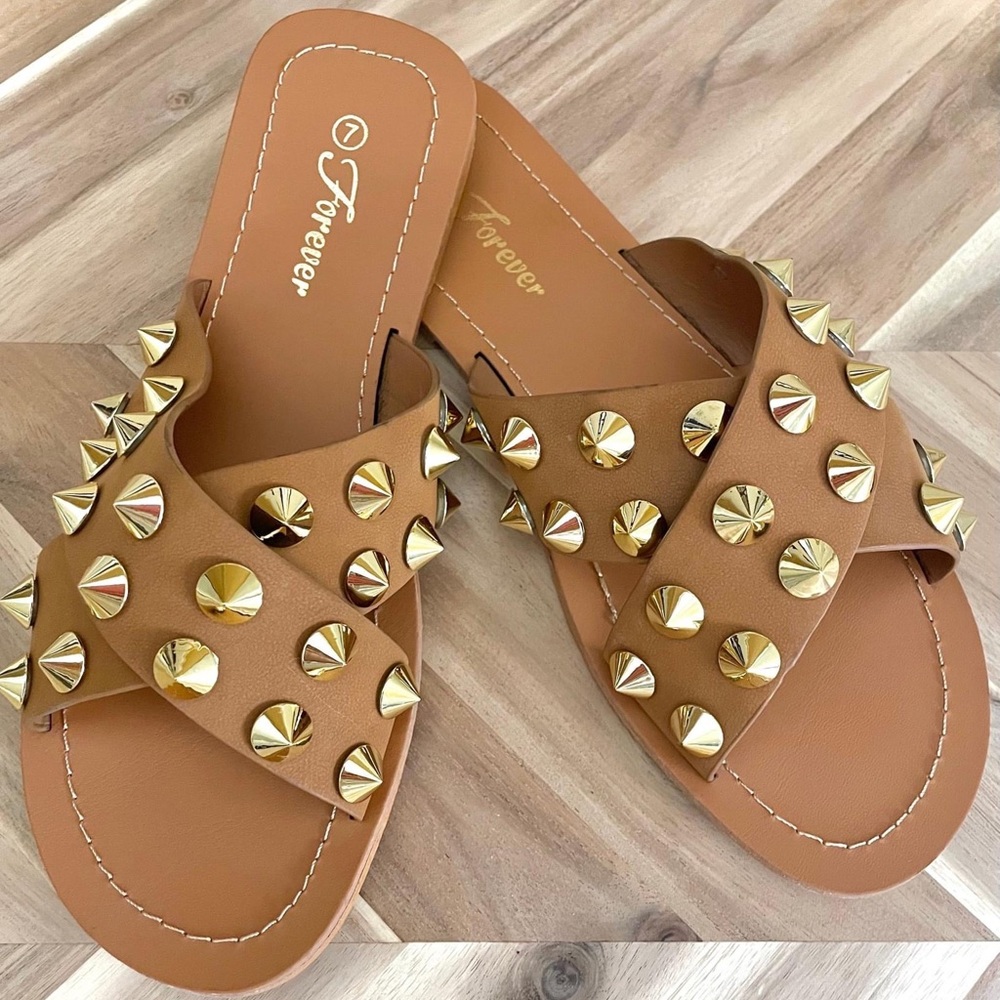 Tan studded sandals